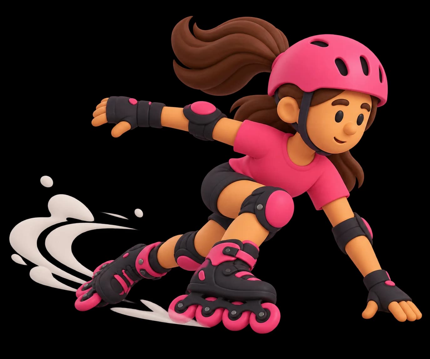 Ilustración de una patinadora con casco rosa realizando un derrape