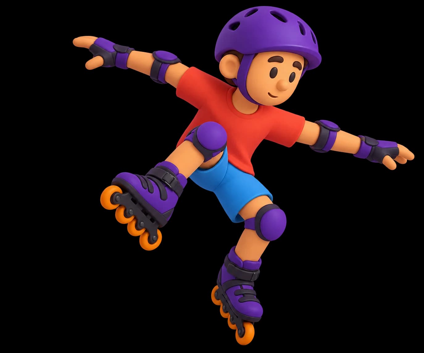 Ilustración de un patinador con casco morado realizando un salto de freestyle